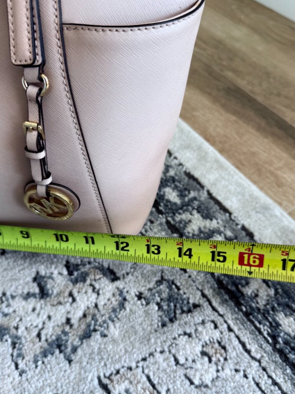 Michael Kors Jet Set Saffiano Leather Zip Top Tote Bag | Blush Pink / Rose Gold - Picture 13 of 14